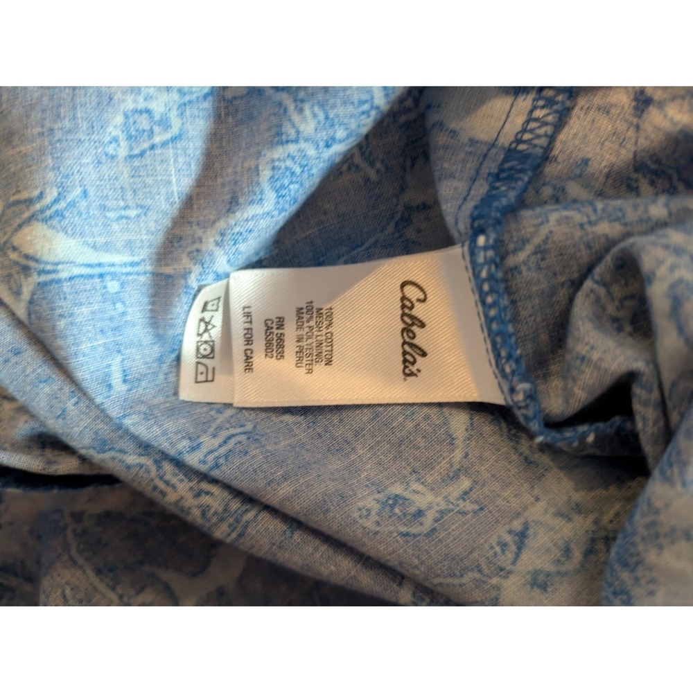 Cabela's Shirt Mens Salt Water Fishing Button Up Short Sleeve Blue Print Vented - Picture 8 of 11